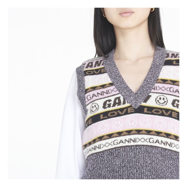 Ärmelloser Pullover mit grafischem V-Ausschnitt aus recycelter Wolle | Grau