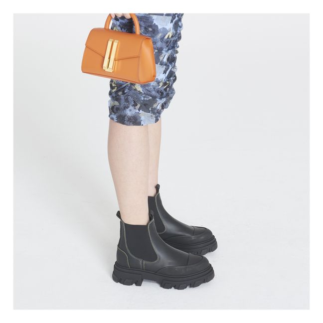 Boots Chelsea Basses Cuir Coutures Jaunes | Noir