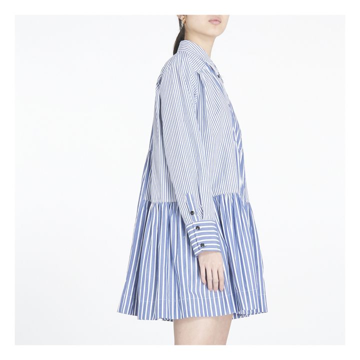 Loose Fit Organic Cotton Striped Dress | Azul Gris- Imagen del producto n°2