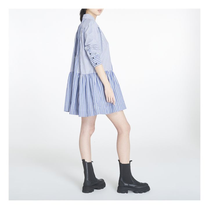 Loose Fit Organic Cotton Striped Dress | Azul Gris- Imagen del producto n°3