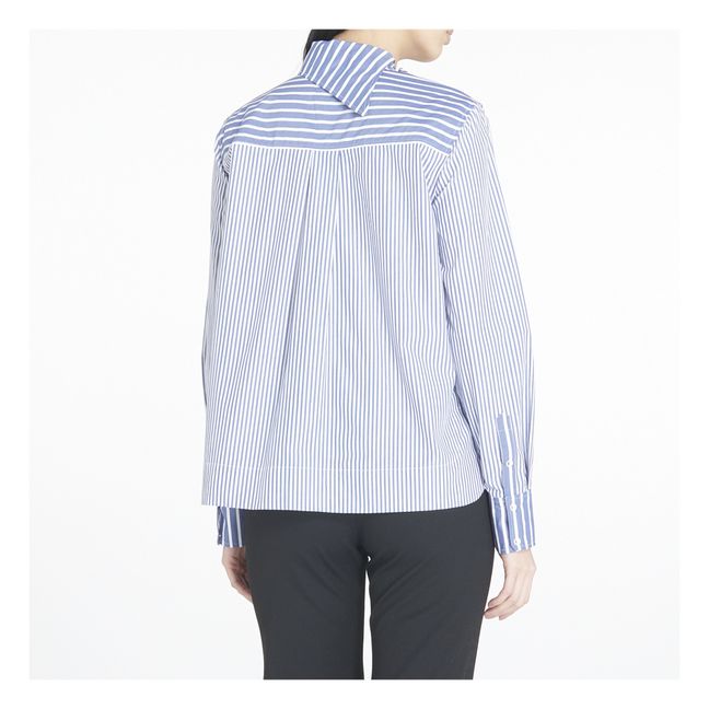 Organic Cotton Asymmetric Collar Striped Shirt | Azul Gris