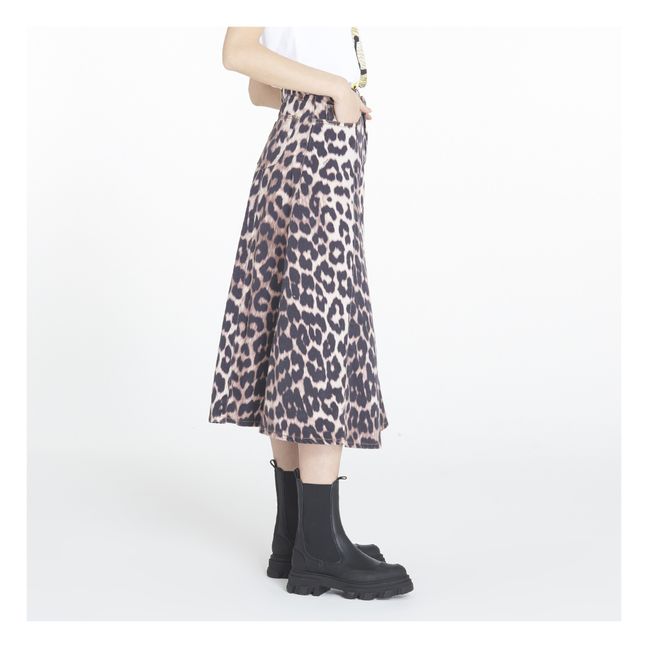Gonna in denim con stampa in cotone organico | Leopardo