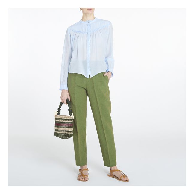 Pantaloni elasticizzati in cotone e lino | Verde