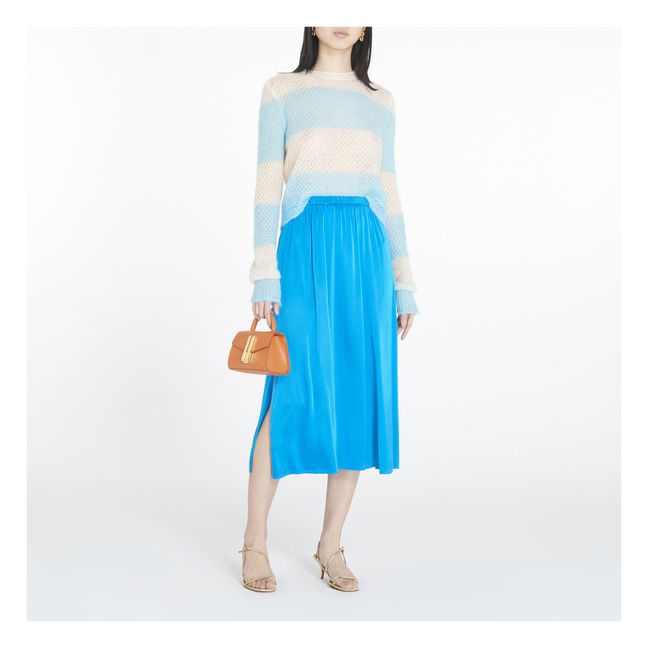 Elasticated Silk Satin Skirt | Blue