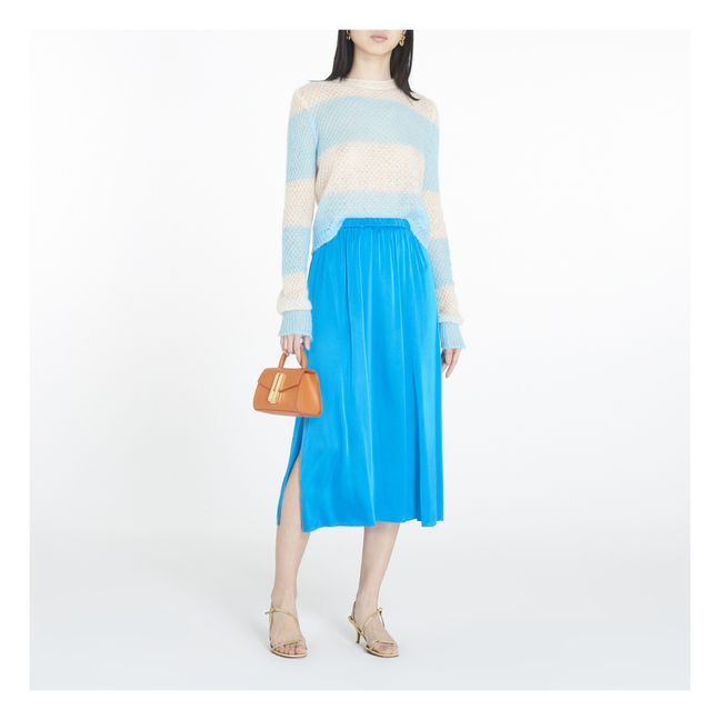 Jupe Elastiquée Satin de Soie | Bleu