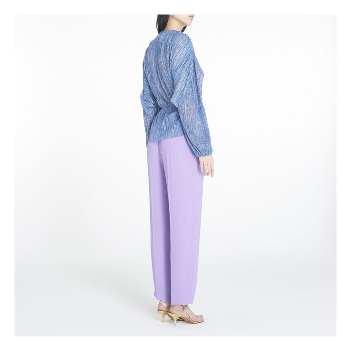 Metallic Wrap Blouse | Blau- Produktbild Nr. 3