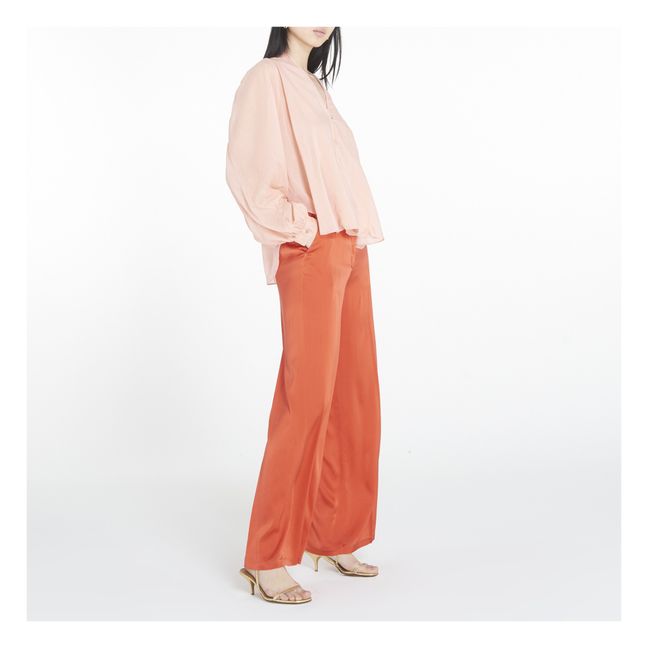 Blusa con mangas globo en voile de seda y algodón | Rosa Polvo