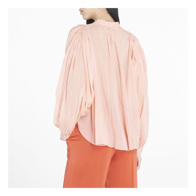 Blouse Manches Ballon Voile Coton Soie | Rose poudré