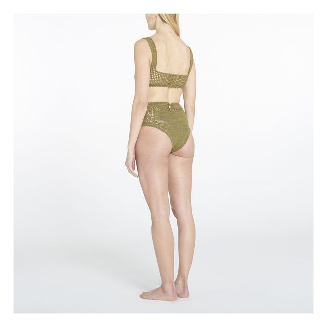 Parte inferior de bikini de ganchillo con cintura alta Essential | Verde
