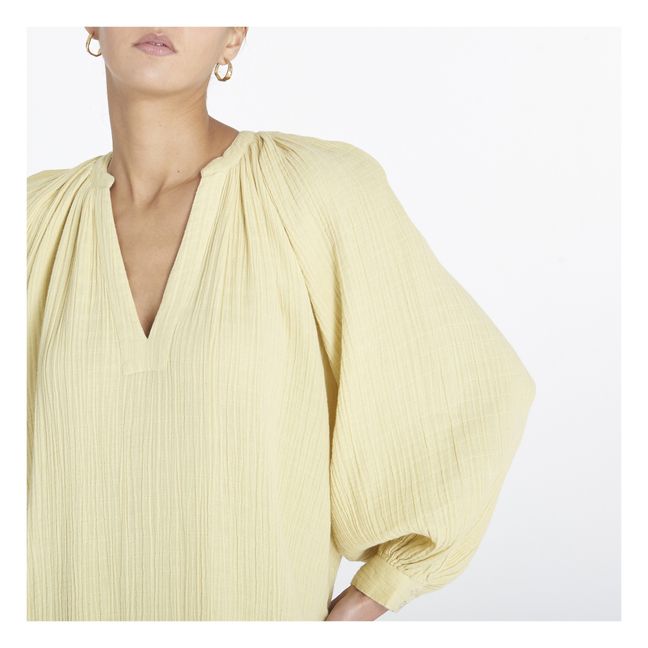 Kleid Jhula Maxi Gaze aus Bio-Baumwolle | Blasses Gelb