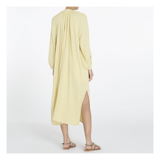Kleid Jhula Maxi Gaze aus Bio-Baumwolle | Blasses Gelb