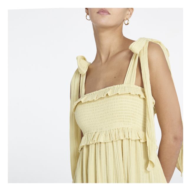 Kleid Erika Maxi Gaze aus Bio-Baumwolle | Blasses Gelb