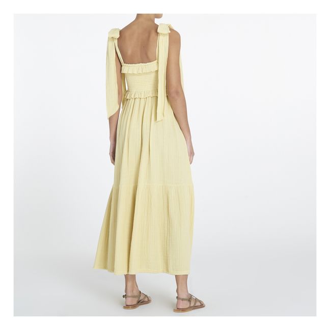 Erika Cotton Muslin Maxi Dress | Pale yellow