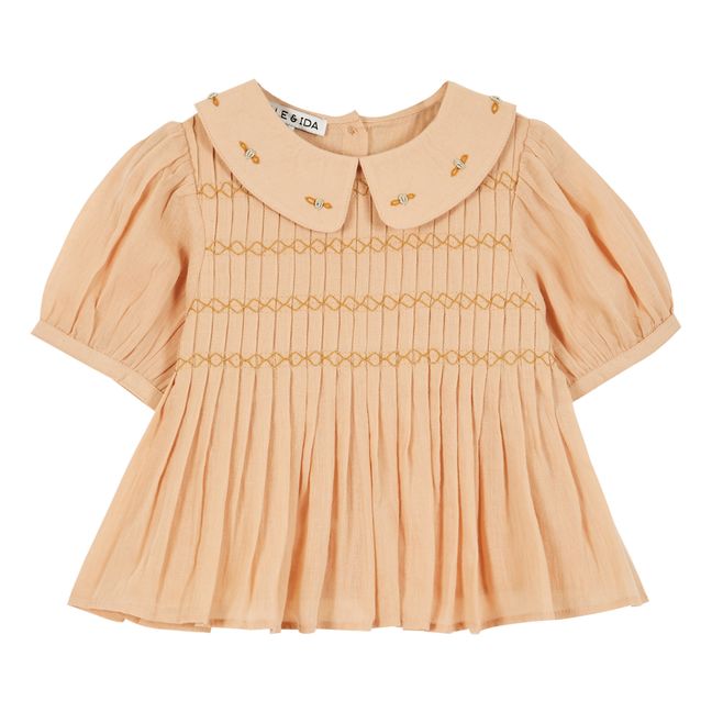 Blouse Smockée Brodée | Beige