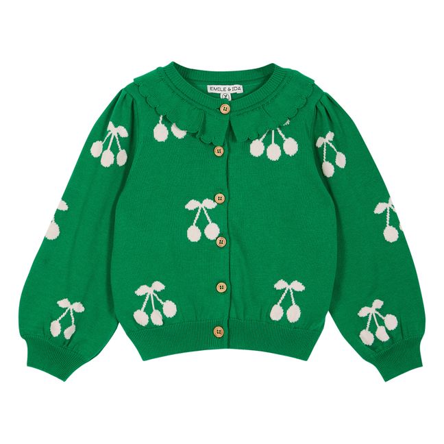 Cardigan Coton Bio Cerises | Vert
