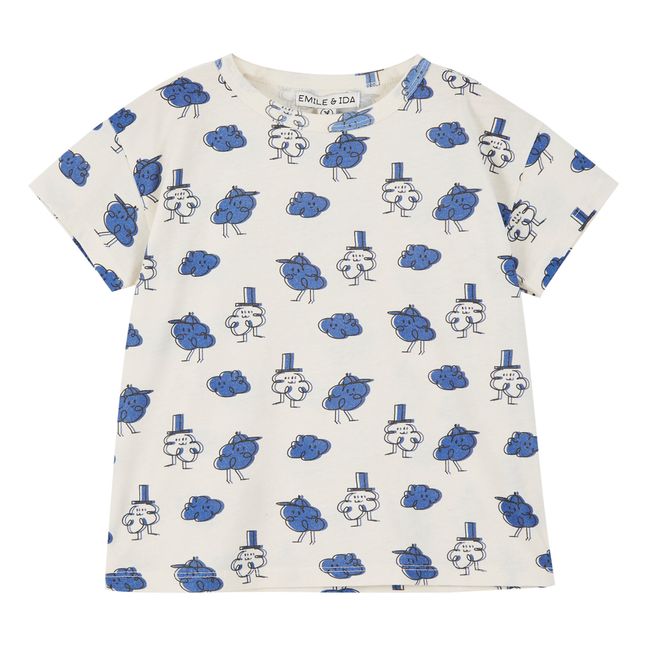 Camiseta de algodón orgánico con estampado de nubes | Crudo