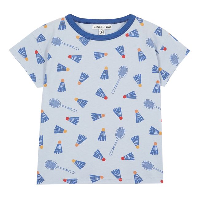 Camiseta de algodón ecológico con estampado de Badminton | Azul Cielo