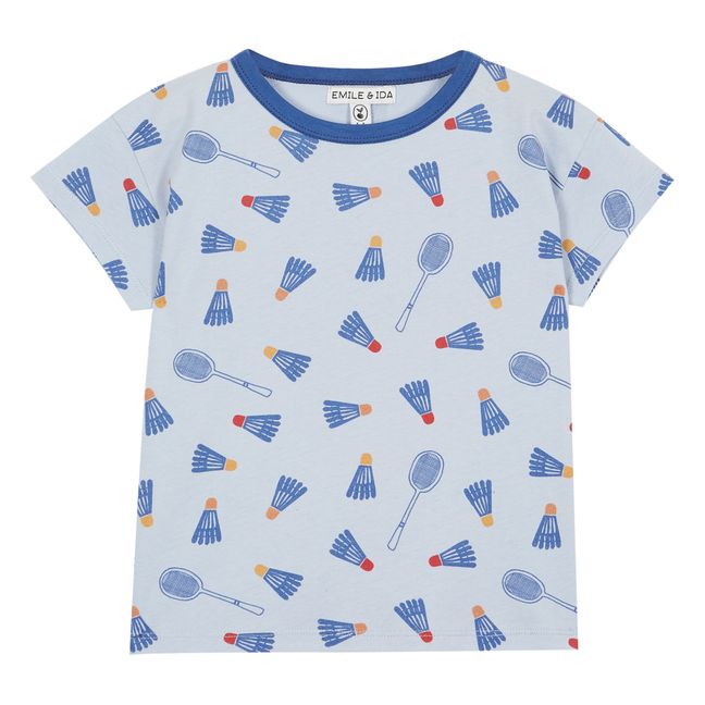 T-Shirt Coton Bio Rayé Badmington | Bleu ciel