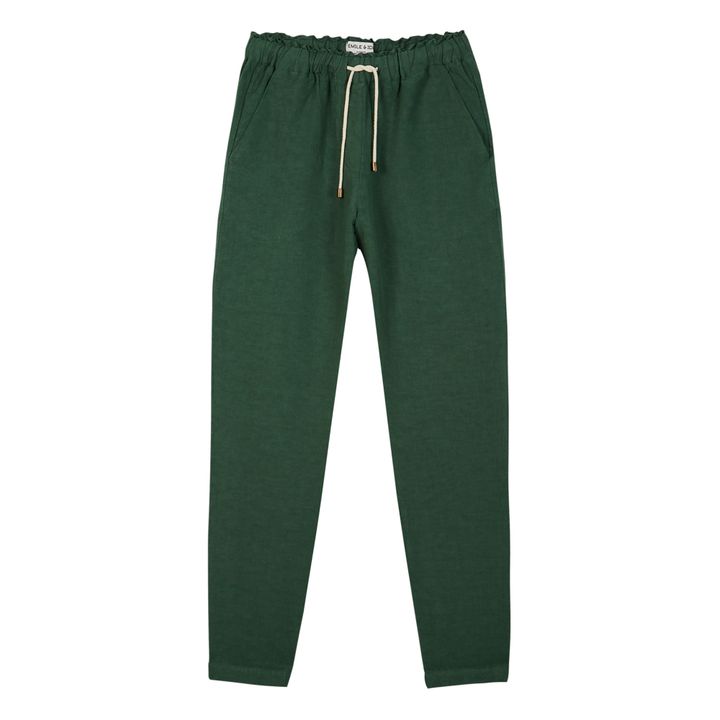 Pantalon lin vert online femme