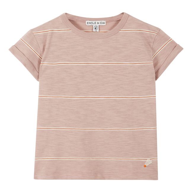 T-Shirt Coton Bio Rayures | Mauve