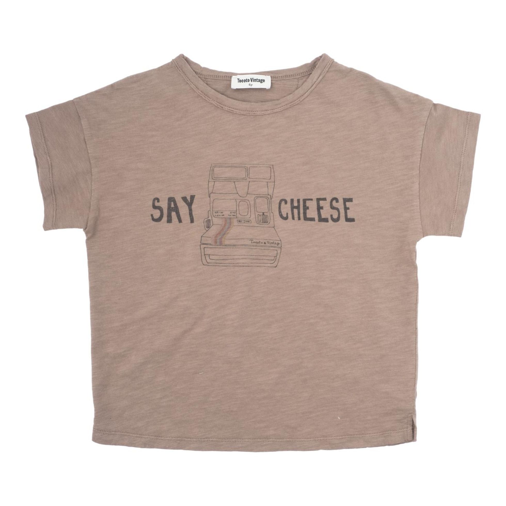 Tocoto Vintage - Say Cheese Organic Cotton T-Shirt - Brown | Smallable