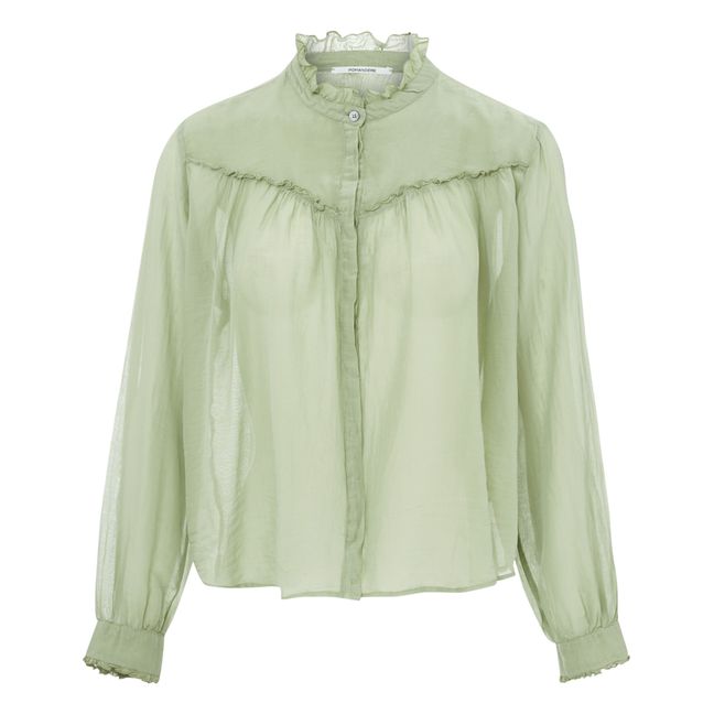 Blouse Mousseline de Coton et Soie | Vert de gris
