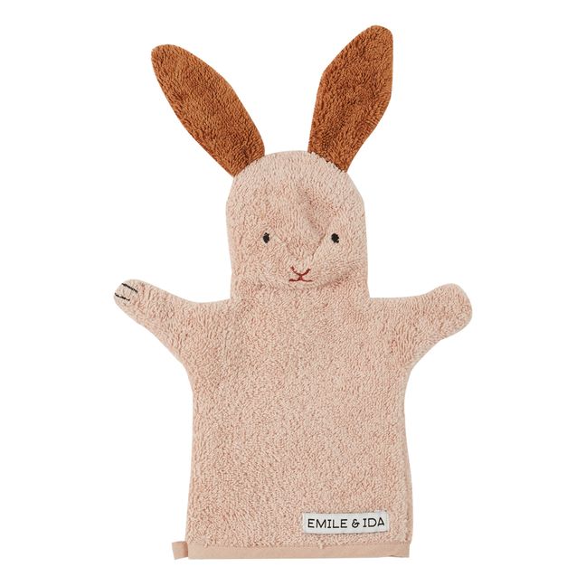 Guante de aseo de tela de toalla con forma de conejo | Rosa Palo