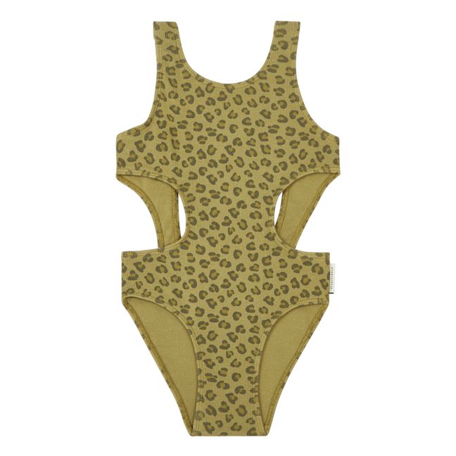 Leopard Print Open One-Piece Swimsuit | Khaki