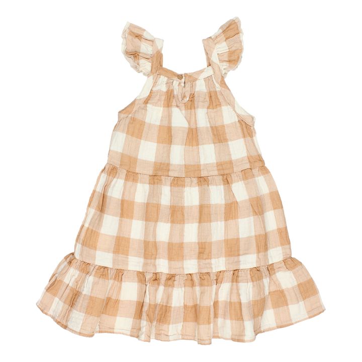 Búho - Responsible Cotton Gauze Checked Dress - Ecru | Smallable