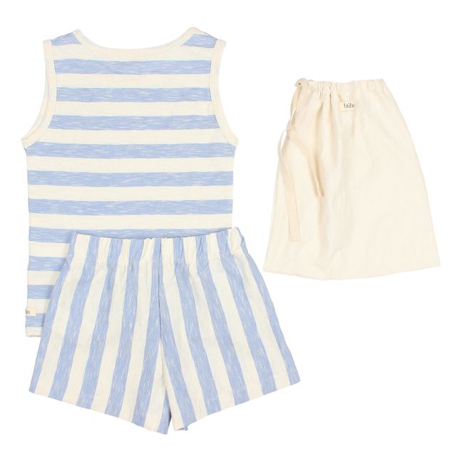Débardeur + Short Coton Flamé Rayures | Bleu
