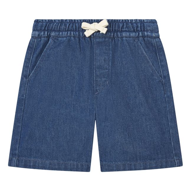 Adjustable Waist Stonewashed Denim Shorts  | Azul