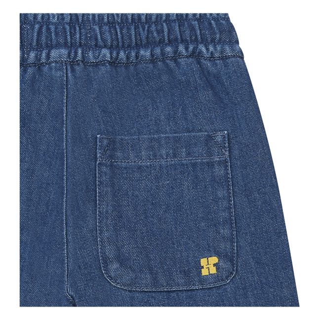Adjustable Waist Stonewashed Denim Shorts  | Blau