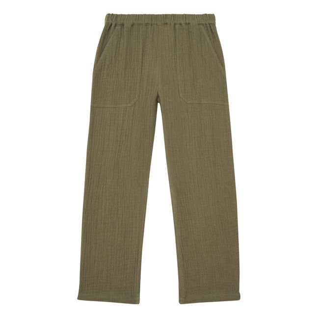Pantaloni in garza in cotone organico Batcha | Verde militare