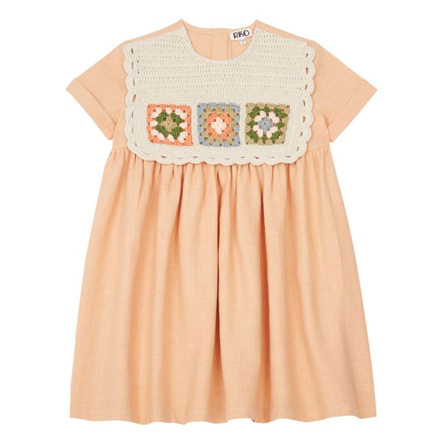 Linen Crochet Dress | Pale pink