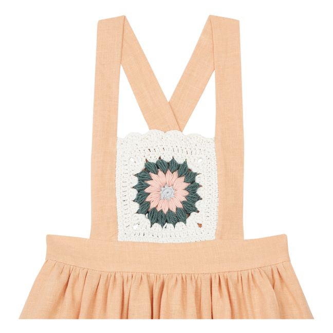 Linen Crochet Pinafore Dress | Pale pink