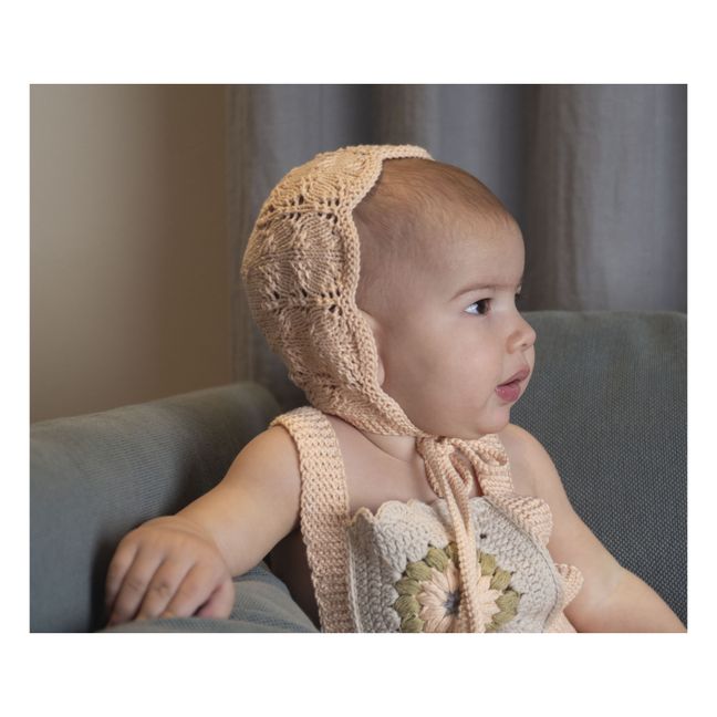 Linen Crochet Dungarees | Pale pink