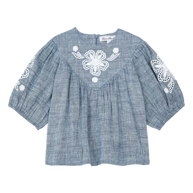 Embroidered Linen Blouse | Heather grey