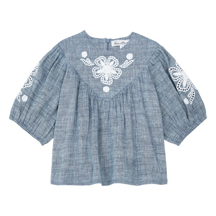 Embroidered Linen Blouse | Heather grey- Product image n°0