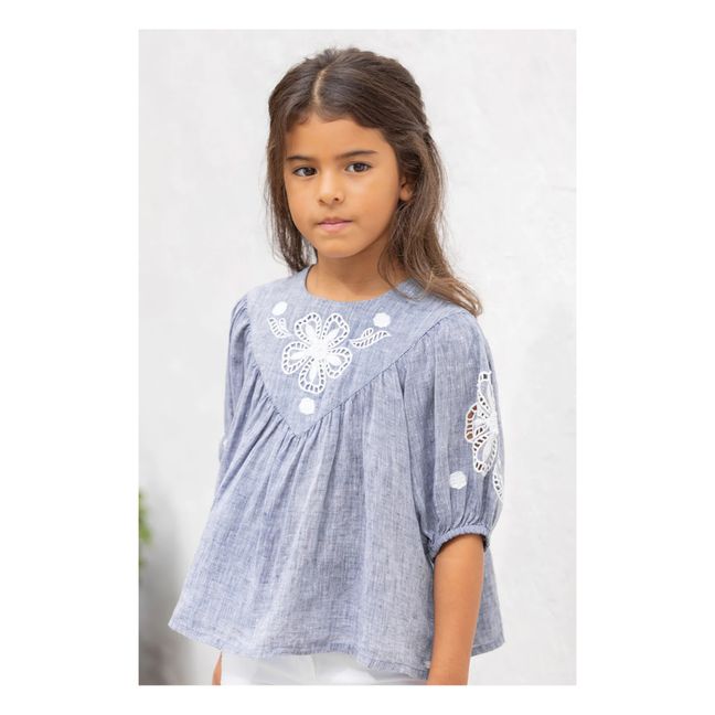 Embroidered Linen Blouse | Grau Meliert