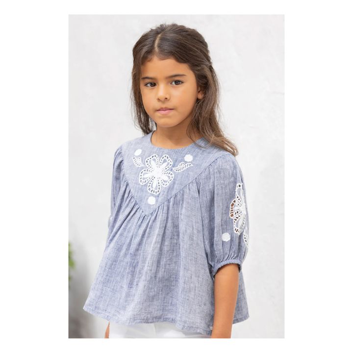 Blusa de lino bordada | Gris Jaspeado- Imagen del producto n°1