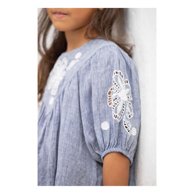 Embroidered Linen Blouse | Grau Meliert