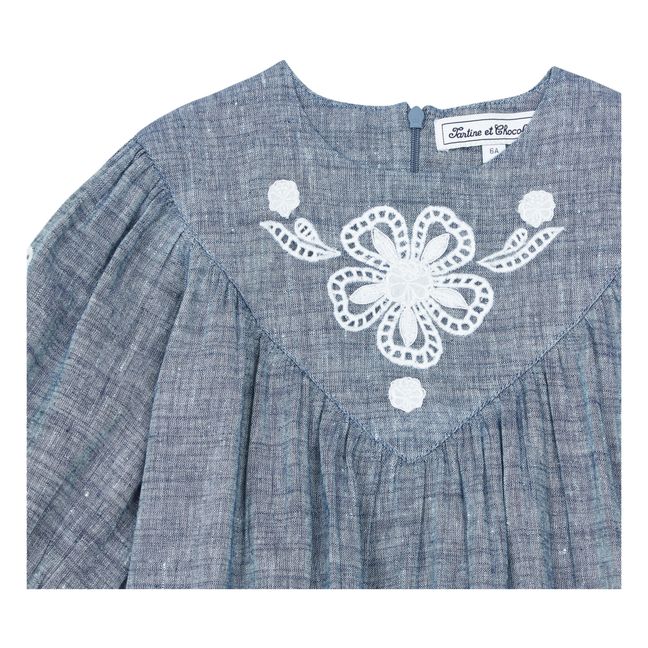 Embroidered Linen Blouse | Grau Meliert