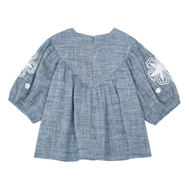 Blouse Lin Brodée | Gris chiné