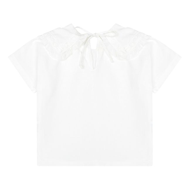 Camiseta con cuello bordado | Crudo