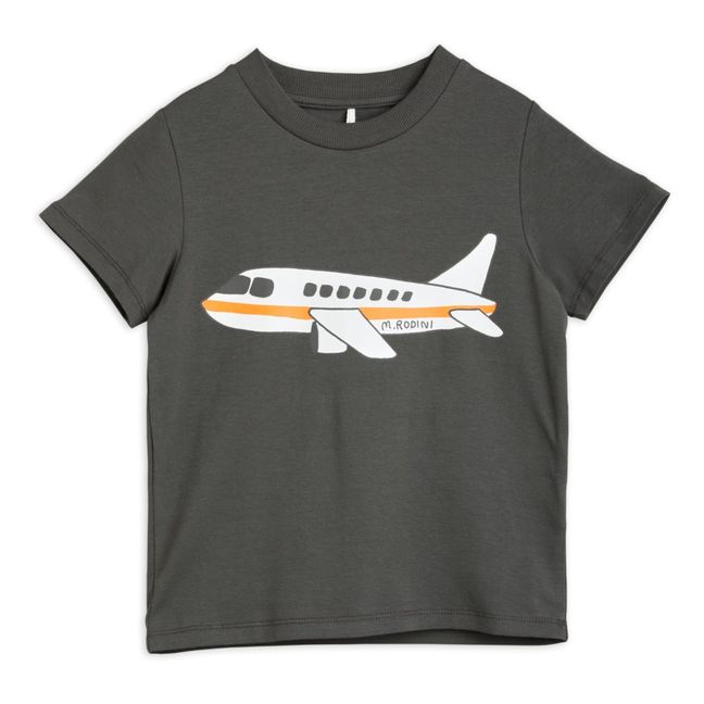Camiseta de algodón ecológico con estampado de avión | Gris