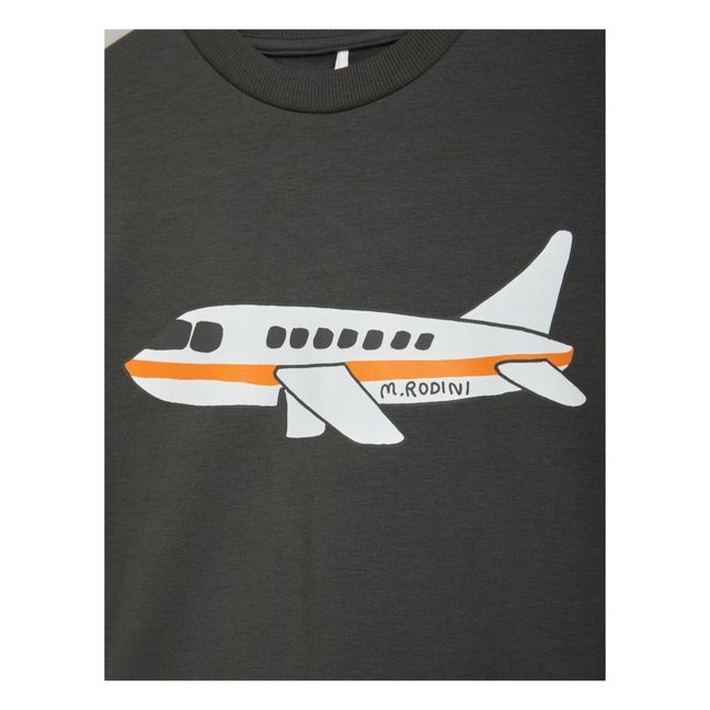 Camiseta de algodón ecológico con estampado de avión | Gris