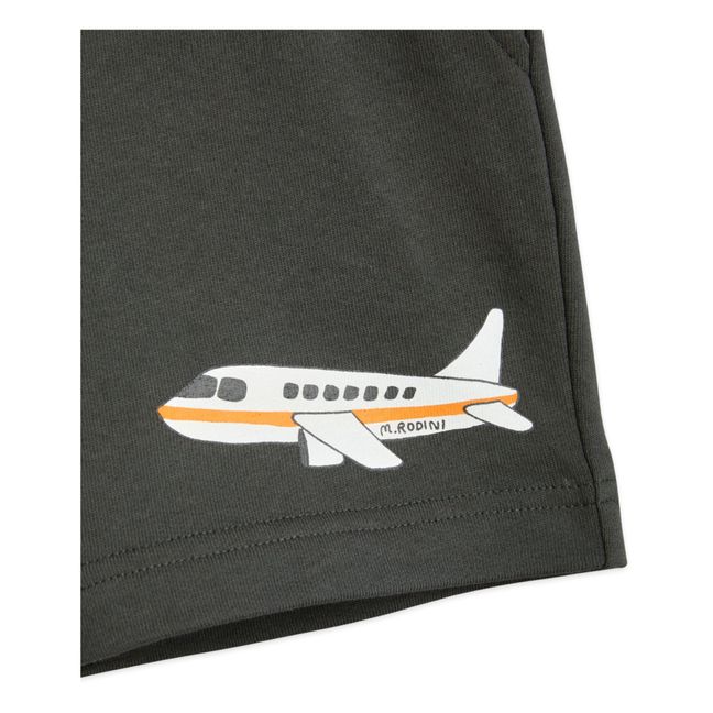Pantalón corto de algodón ecológico con estampado de aviones | Negro