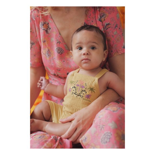 Atilo Embroidered Cotton Muslin Overalls | Amarillo Mostaza