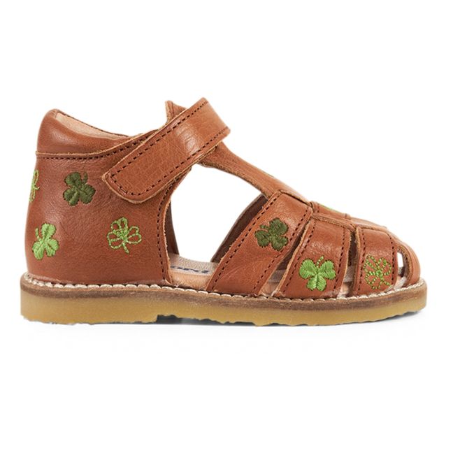 Sandales Brodées Trèfles x Capsule Uniqua | Cognac