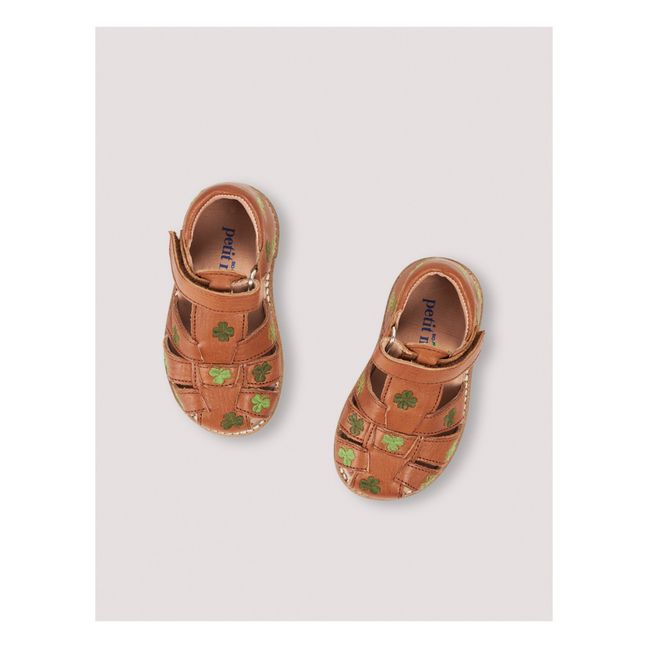 Embroidered Clover Sandals x Uniqua Capsule Collection | Cognac